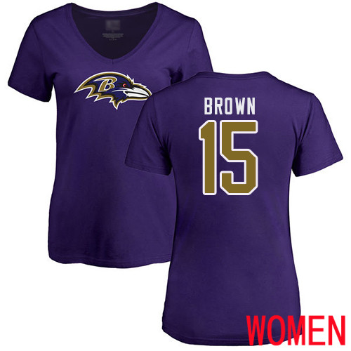 Baltimore Ravens Purple Women Marquise Brown Name and Number Logo NFL Football #15 T Shirt->baltimore ravens->NFL Jersey